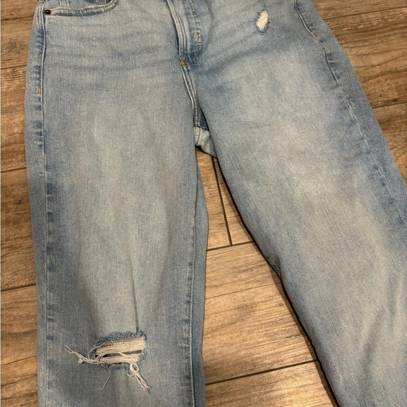 Old Navy High Rise O.G. Straight Secret Smooth Pocket Distressed Blue Jeans 6 - Picture 2 of 8